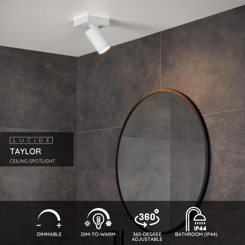 Lucide TAYLOR - Stropné bodové svietidlo Kúpeľňa - LED Dim to warm - GU10 - 1x5W 2200K/3000K - IP44 - White